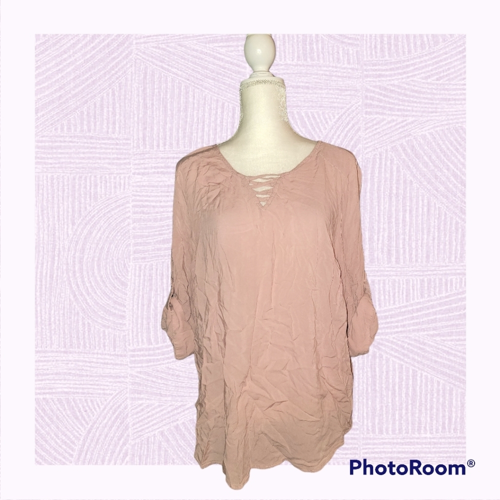 Torrid Blush Pink Challis Lattice Blouse Top
